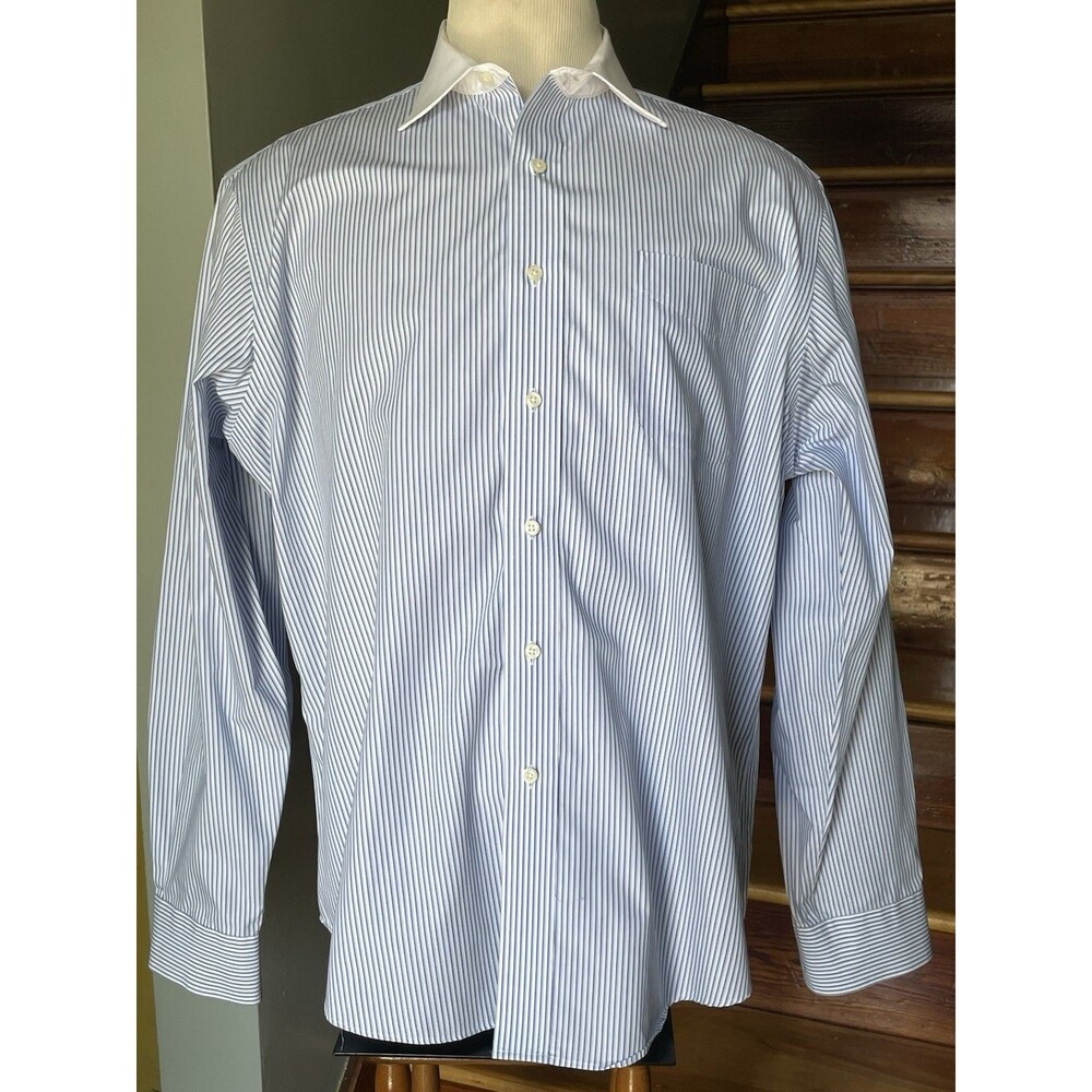 Lauren Ralph Lauren Mens Button Long Sleeve Oxford Shirt 17 Blue/Bk/White Stripe